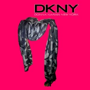 Luxury Designer DKNY MONOGRAM Logo Wool Blend 64" Long Scarf Italy